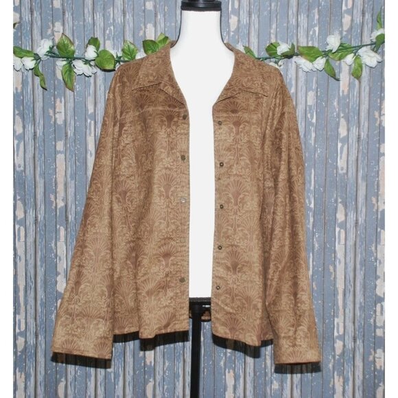 Liz Claiborne Women's Brown Jacket Plus Size 22W Floral Button Up So Soft Shaket - Picture 3 of 7